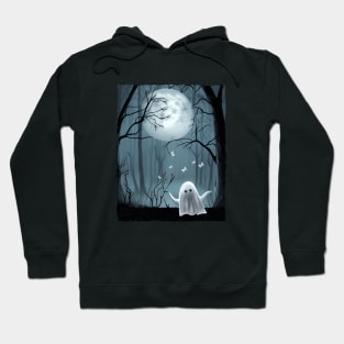 Sweet Ghost in foggy forest and full moon, Halloween Scary, dark atmosphere Hoodie